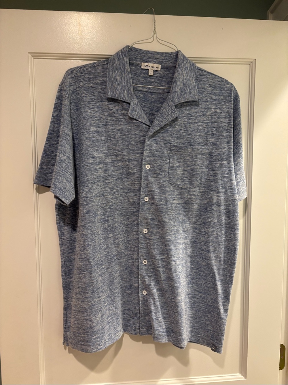Peter Millar Men's Heathered Blue Short-Sleeve Button-Down Shirt